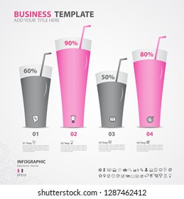 Infographics elements diagram with 4 steps, options, Vector illustration, Water glass icon, presentation,  advertisment, Process chart, business flyer, banner design, web design, timeline, slide
