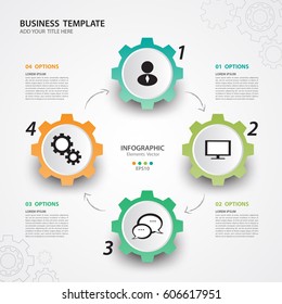 Infographics elements diagram with 4 steps, options, Vector illustration, Gear 3d icon, presentation,  advertisment, Process chart, business flyer, banner design, web design, timeline, silde