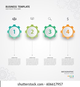 Infographics elements diagram with 4 steps, options, Vector illustration, Gear 3d icon, presentation,  advertisment, Process chart, business flyer, banner design, web design, timeline, silde
