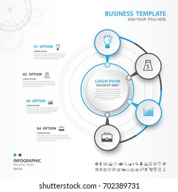 Infographics elements diagram with 4 steps, options, Vector illustration, blue circle icon, presentation template, advertisment layout, Process chart, business flyer, banner, web, timeline, silde