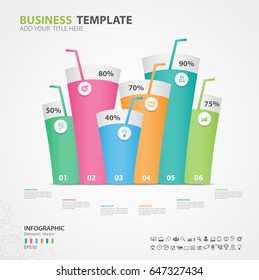 Infographics elements diagram with 6 steps, options, Vector illustration, Water glass icon, presentation,  advertisment, Process chart, business flyer, banner design, web design,timeline, silde