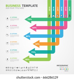 Infographics elements diagram with 6 steps, options, Vector illustration, Arrow icon, presentation template, advertisment layout, Process chart, business flyer, banner design, web design, timeline