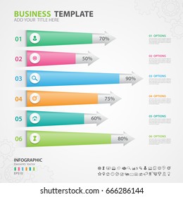 Infographics elements diagram with 6 steps, options, Vector illustration, Arrow icon, presentation template, advertisment layout, Process chart, business flyer, banner design, web design, timeline