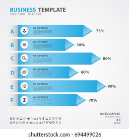 Infographics elements diagram with 6 steps, options, Vector illustration, arrow icon, presentation, advertisement, Process chart, business flyer, banner design, web, timeline, slide