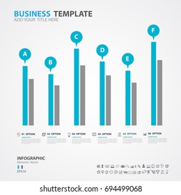 Infographics elements diagram with 6 steps, options, Vector illustration, bar graph icon, presentation, advertisement, Process chart, business flyer, banner design, web, timeline, slide