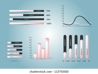 Infographics elements. Diagrams in pink colour.
