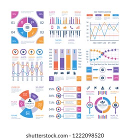 Infographics elements. Flow infograph, process chart timeline, step diagram organization graphic. Presentation infographic vector set