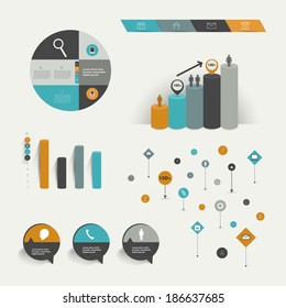 Infographics elements. Folder with diagrams, speech bubbles, sign  and graphs. 