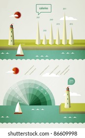 infographics elements with a lighthouse on the landscape