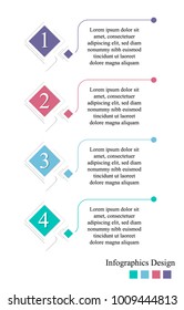 Infographics elements in modern embossed business style. Template with rhombuses for 4 steps. Can be used for workflow options, step up options, web design, presentations.