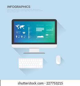 Infographics elements on computer. Abstract background. Vector illustration