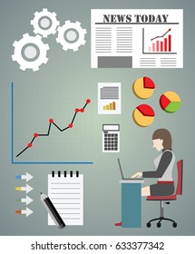 Infographics elements pack with a  woman working
