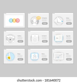 Infographics elements: Set of colorful flat UI navigation elements with technology icons, objects  for personal portfolio website and mobile templates