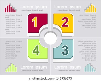 Infographics elements in square sectors  red green orange marine colors