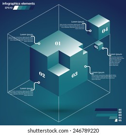 Infographics elements, template in dark blue and green colours