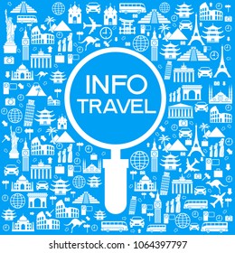 Infographics elements: Travel and Famous Landmarks. A set of elements for travel and vacations. Bright color image on a black background. File is saved in AI10 EPS version.