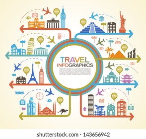 Infografiken-Elemente: Reisen und berühmte Sehenswürdigkeiten.