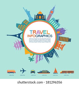 Infographics elements: Travel and Famous Landmarks. Travel concept with stylish colorful icons