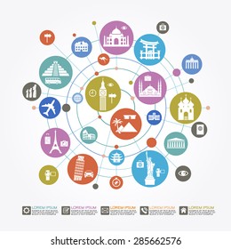 Infographics elements: Travel and Famous Landmarks. Travel concept with stylish icons. File is saved in AI10 EPS version. This illustration contains a transparency 