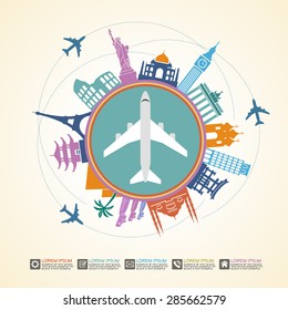 Infographics elements: Travel and Famous Landmarks. Travel concept with stylish icons. File is saved in AI10 EPS version. This illustration contains a transparency 