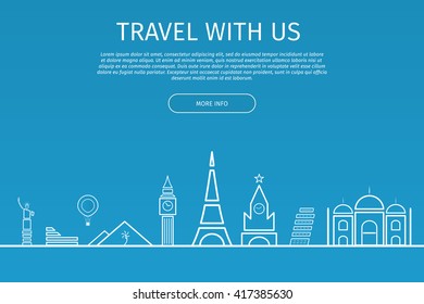 Infographics elements. Travel and Famous Landmarks. Line vector illustration.