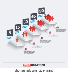Infographics elements upward staircase or shelves. Number of employees in the company. Vector