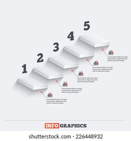 Infographics elements upward staircase or shelves. Five steps concept vector