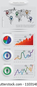 Infographics elements with world map. Vector illustration.