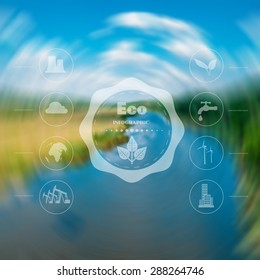 Infographics. Environmental icons oil production, exhaustion of water resources, and other. Web interface design. Environmentally friendly Concept.