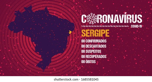 Infographics for epidemic progression in the state of Sergipe, Brazil. Text in brazilian portuguese saying  "coronavirus, confirmed, discarded, suspect, recovered, deaths".