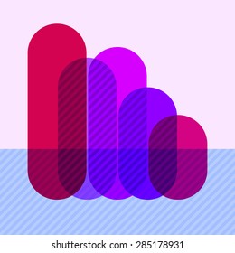 Infographics with falling purple overlapping bars and marked sectors