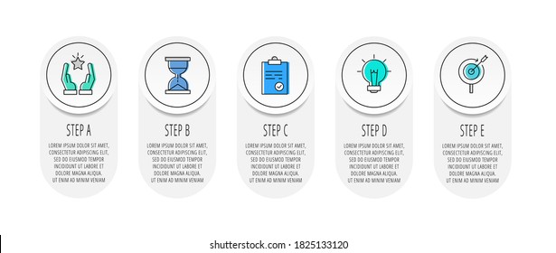 Infographics with five circles and labels. Abstract vector template. Can be used for five banner, workflow layout, flowchart, info graph, timeline, levels, chart, processes diagram. Data visualization