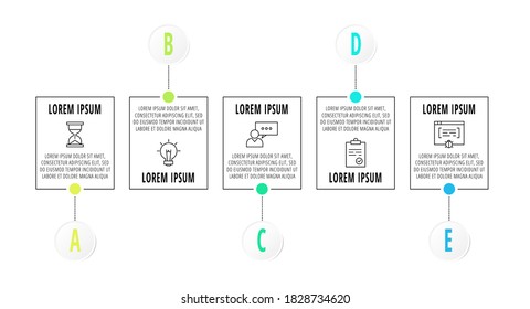 Infographics with five circles and labels. Abstract vector template. Can be used for five banner, workflow layout, flowchart, info graph, timeline, levels, chart, processes diagram. Data visualization