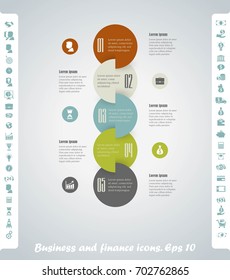Infographics for five round areas. Vertical infographics. The set includes business and finance icons. Set of 40 icons. Eps 10