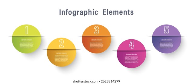 Infografía con cinco pasos u opciones con espacio para datos o iconos. Plantilla de Vector de diseño infográfico