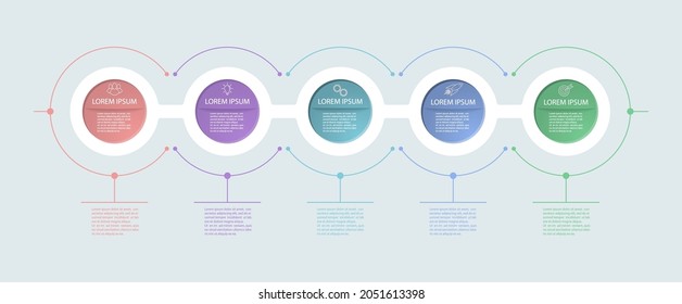 Infographics. Five steps to success, a business project, a startup, marketing or training. Flat design.
