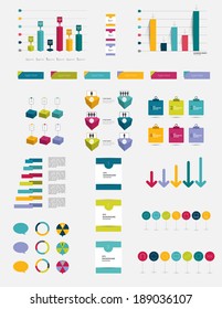 Infographics flat, 3D elements. Folder with diagrams, speech bubbles and graphs. 