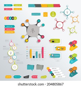 Infographics flat elements. Folder with diagrams, speech bubbles and graphs. 