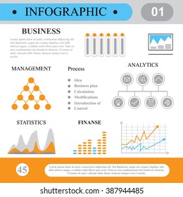 Infographics in flat style. Business processes and plan. The scheme for the management and graphs. To demonstrate the working and learning process, resource, chart. web design, site page brochure.