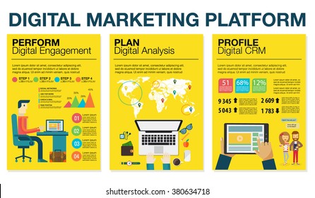 Infographics in flat style. Vector illustration about digital projects, management, engagement, analysis, communication. Use in website, corporate report, presentation, advertising, marketing platform