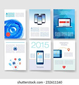 Infographics, Flyer and Brochure Designs set. Vector brochure design templates collection. Vector Poster Templates with Watercolor Paint Splash. 