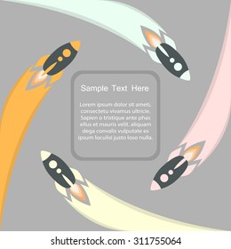 infographics flying rocket with frame for text centered