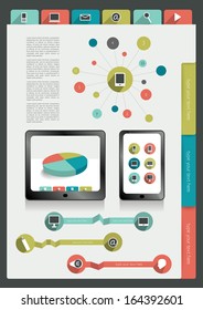 Infographics folder collection. Web page or print template. Modern technology sheet. Vector background illustration. Smart phone and reader.