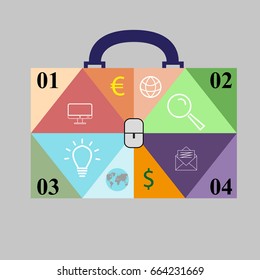 Infographics in the form of a business bag with 4 options.