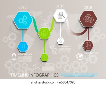 Infographics in the form of a curve line using hexagons