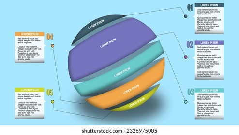 Infographics in the form of squares, 3D sphere slices, circles in shape vector illustration
