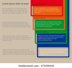 Infographics. Four consecutive frame elements of different colors with lots of room for text and descriptions.