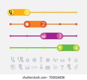 Infographics in four parts. In the set there are 20 business icons. Vector. Eps 10.