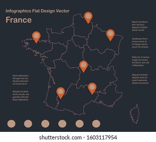 Infographics France map outline, flat design, color blue orange vector