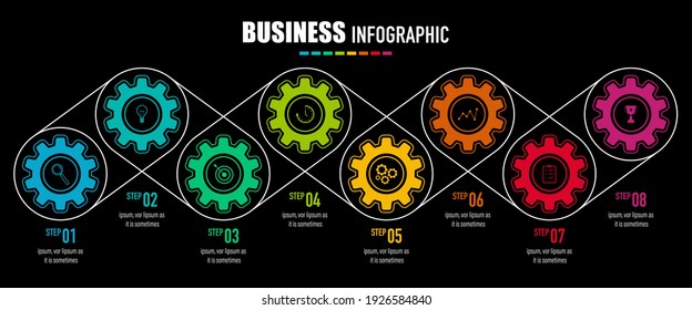 Infographics gear design vector and business icons with 8 options for presentation and web site	

